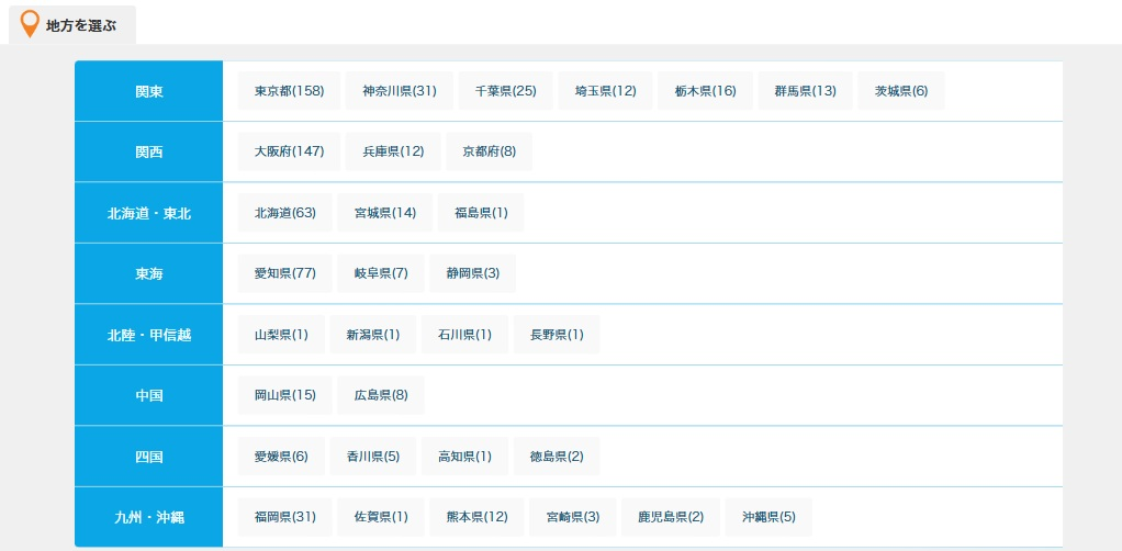 ホストワークリニューアル後はエリアが細分化